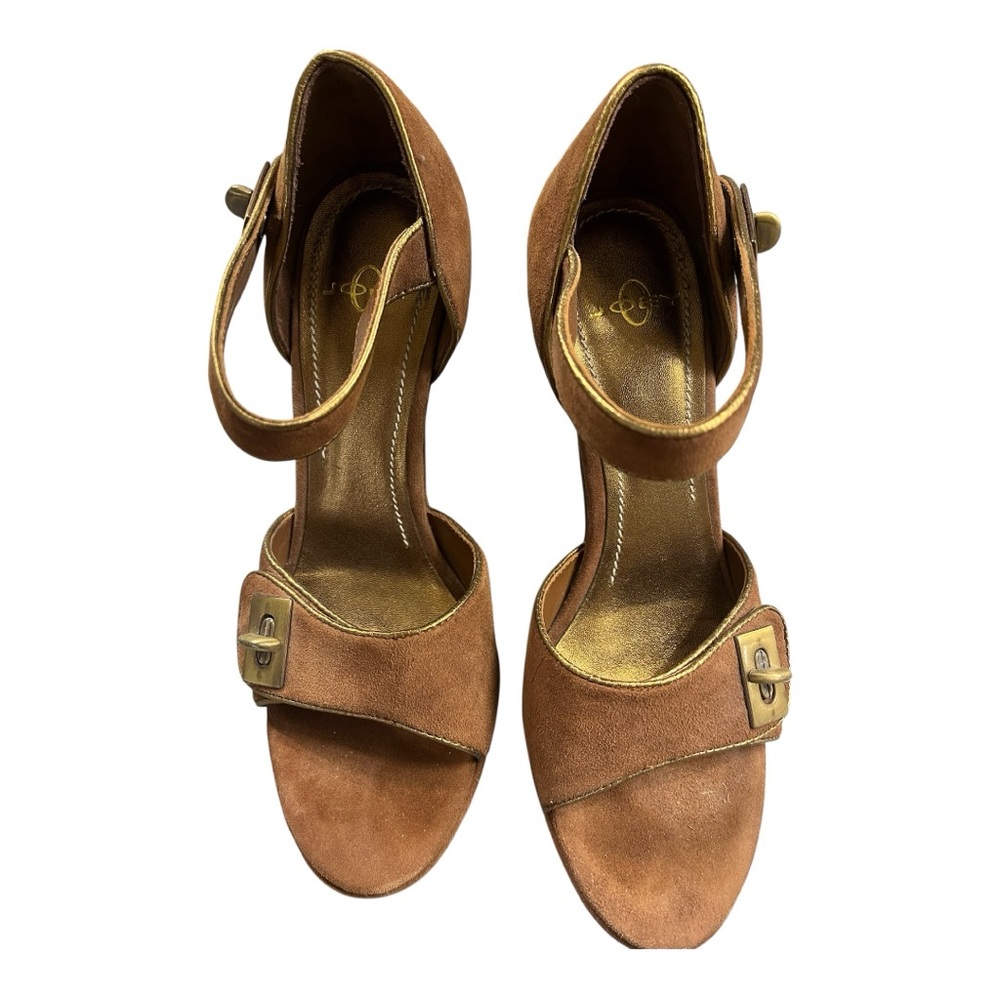 Joey Brown Suede Block Heel Ankle Strap Heels